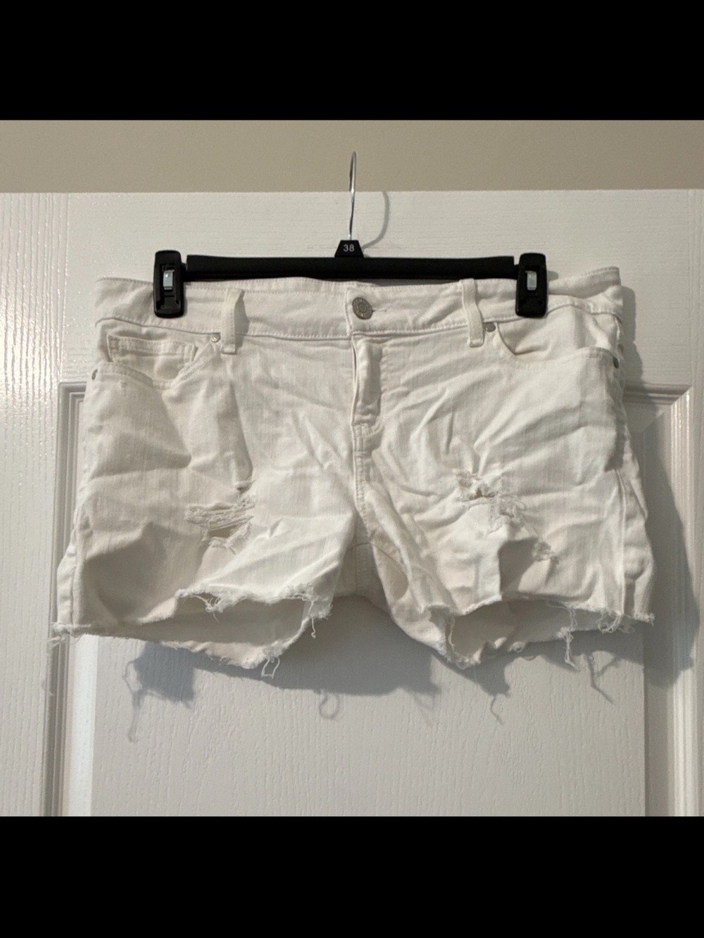 Guess White Distressed Frayed-Hem Jean Shorts